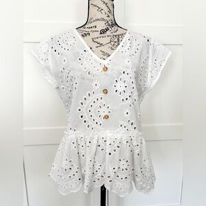 White Eyelet Top with Scalloped Edges